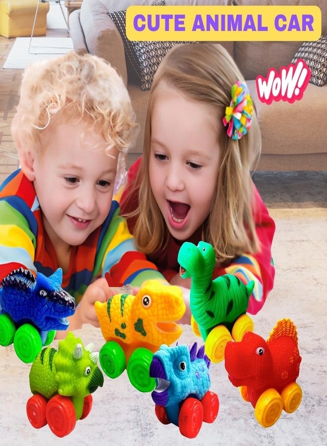 PLUSPOINT 6 Pcs Dino Cars, Soft Rubber Toy Car Set, Push n Go Mini Vehicles for Baby, Floating Bath Toy for Boys and Girls, Summer Beach and Pool Activity, Party Favors for Kids (6 Dino Car) - Image 3